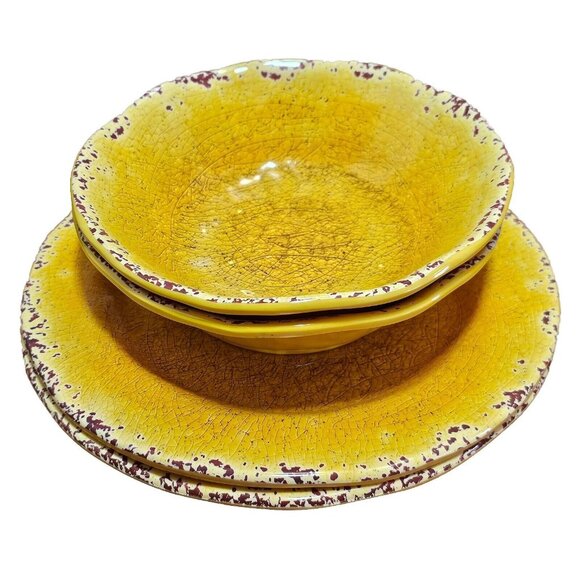 Pier 1 Carmelo Melamine Salad 2Bowls &amp; Plate rustic crackle unbreakable dish - Picture 1 of 16